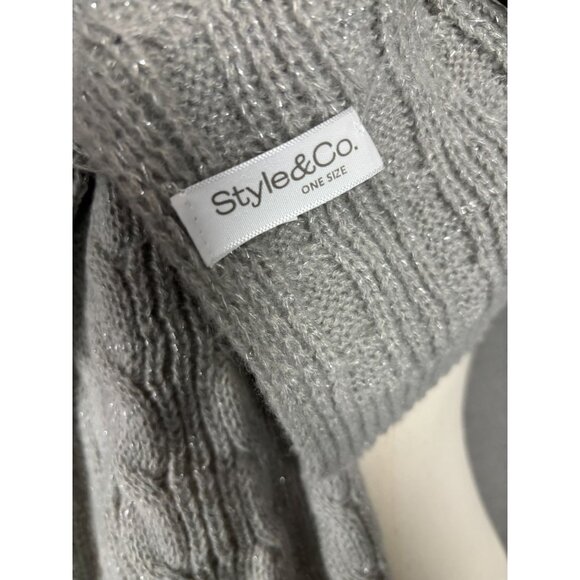 Style & Co Women's Ribbed Edge Shine Cable Knit Scarf Gray One Size New With Tag - Picture 7 of 7